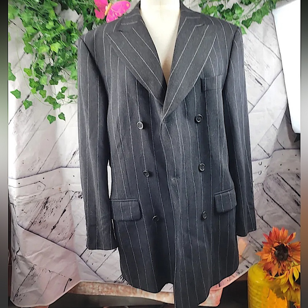 SANFORD BRYANT Wool Cashmere Designer Pinstriped Blazer, Union Made